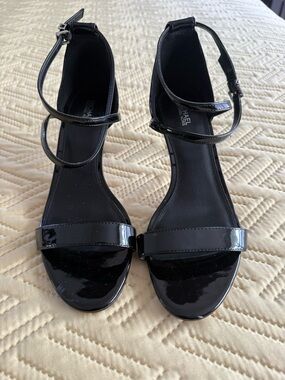 Michael Kors Black Patent Strappy Ankle-Heel Sandals